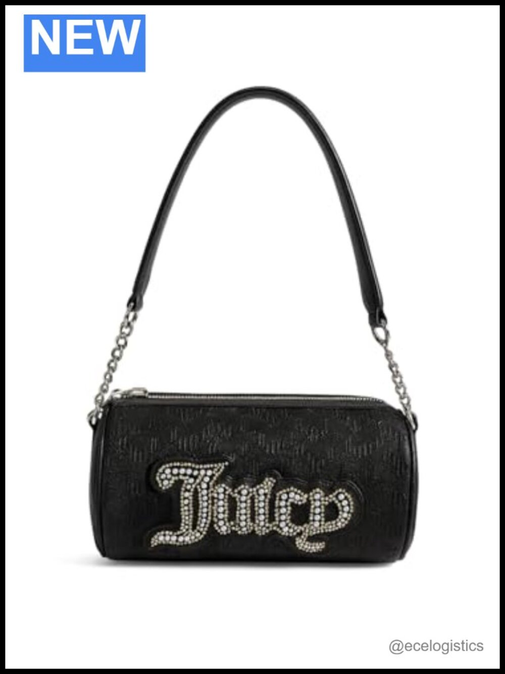 Juicy Couture Rhinestone Logo Faux Leather Mini Shoulder Bag with Chain Strap